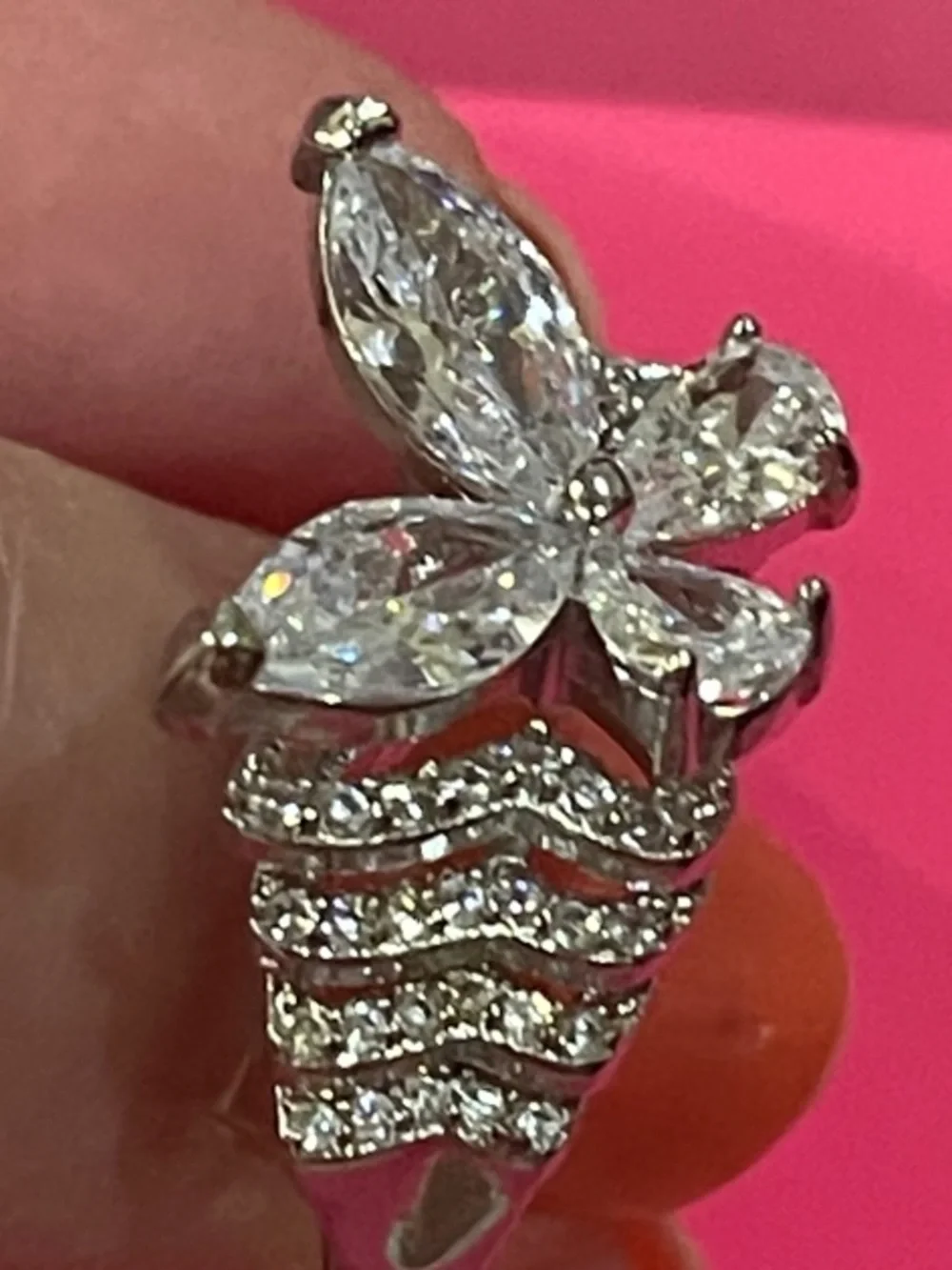 Silver adjustable Butterfly Crystal Ring -